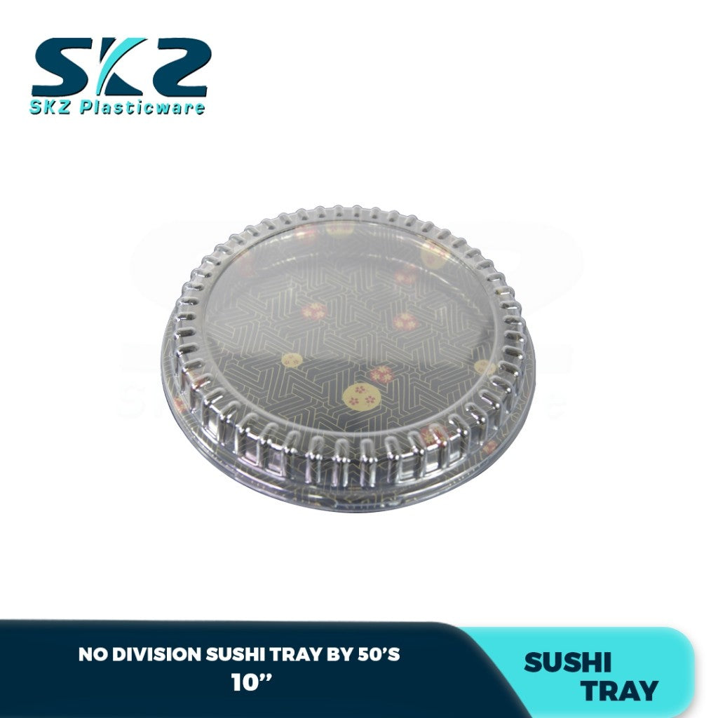 Skz Round Sakura Sushi Tray 5 Division W/Lid 10-14 inch
