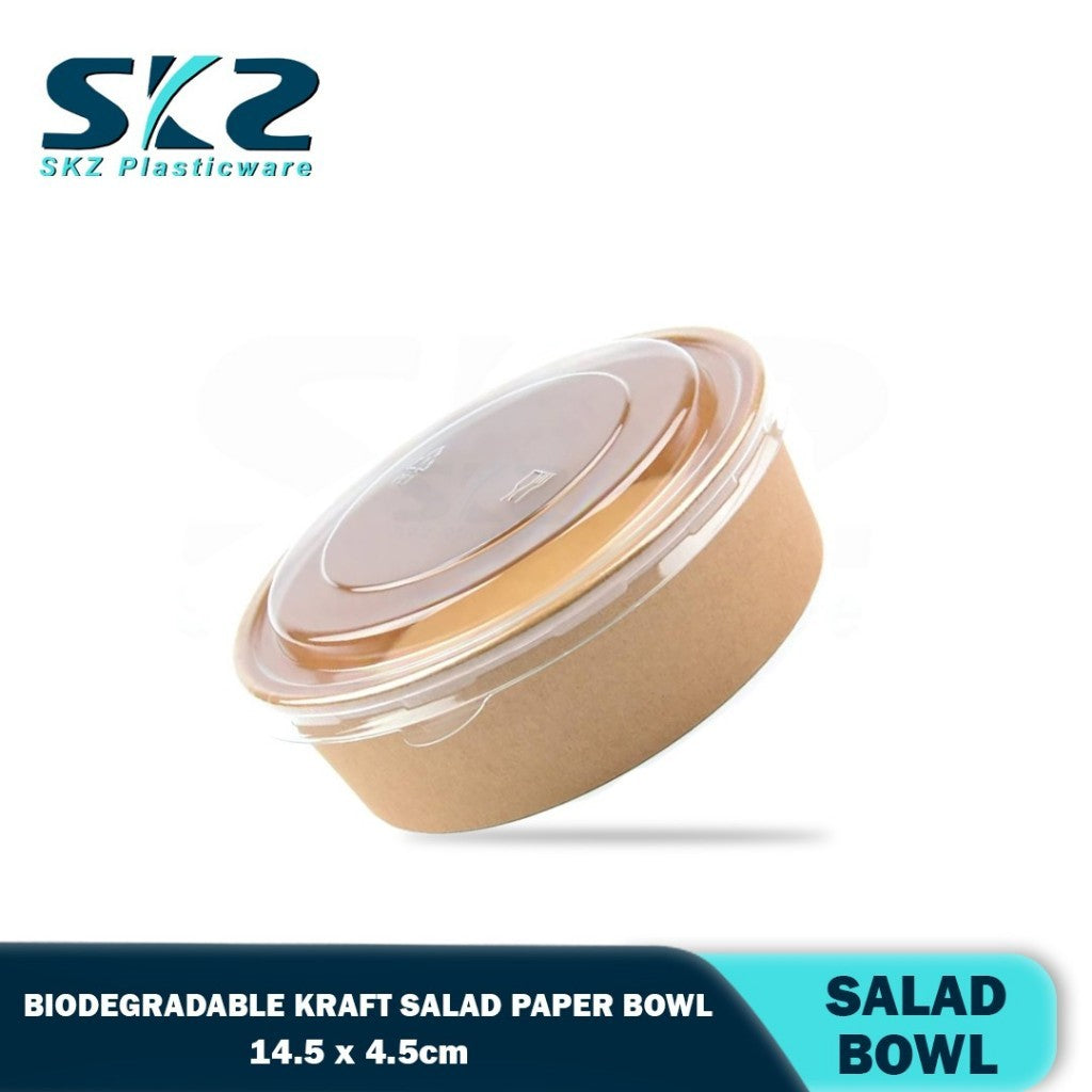 Kraft Salad Bowl 50 Pcs Round Disposable Paper Bowl and Plastic Lid 500ml