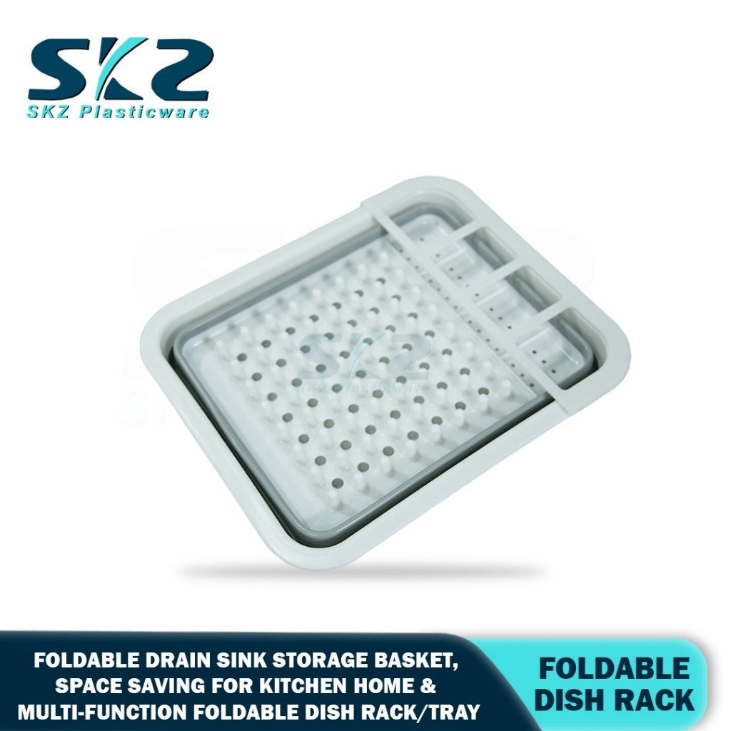 SKZ Multifunctional Foldable Plastic Drain Rack White Gray Dish Storage Basket Kitchen Storage R