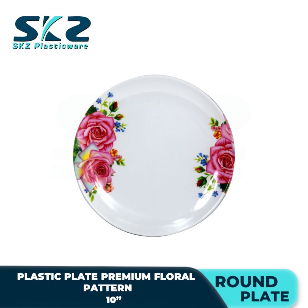 Melamine Round Plastic Plate Premium Rose Pattern 9-10 Inches