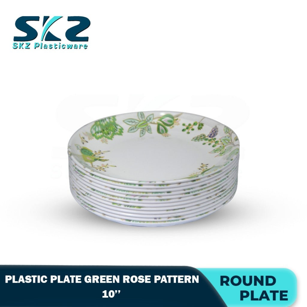 Melamine Round Plastic Plate Premium Rose Pattern 8-10 Inches RANDOM DESIGN