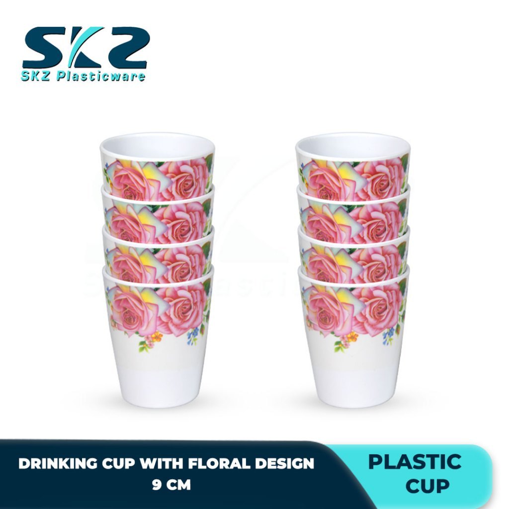 MELAMINE DRINKING PLASTIC CUP FLORAL DESIGN 9CM
