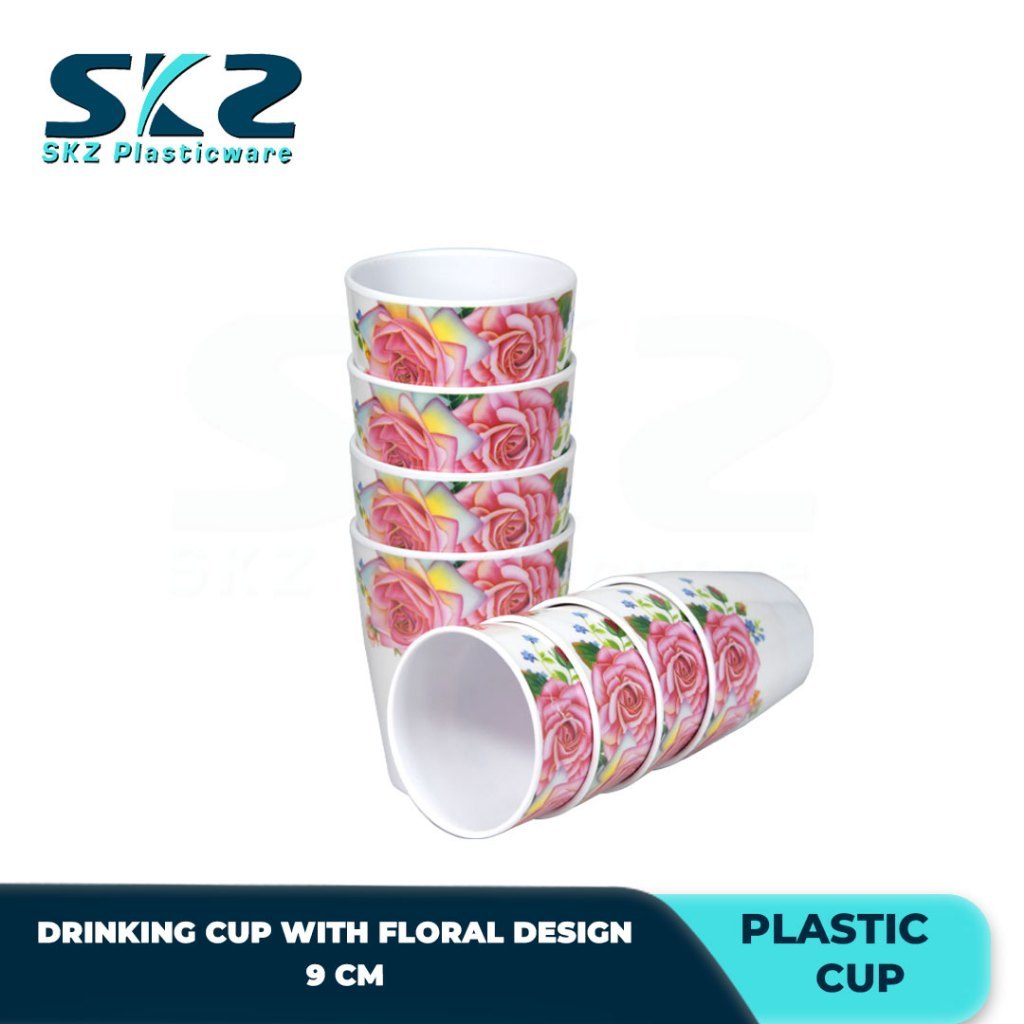 MELAMINE DRINKING PLASTIC CUP FLORAL DESIGN 9CM