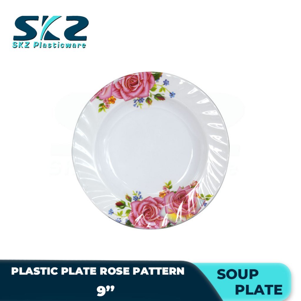 Melamine Round Plastic Plate Premium Rose Pattern 9-10 Inches