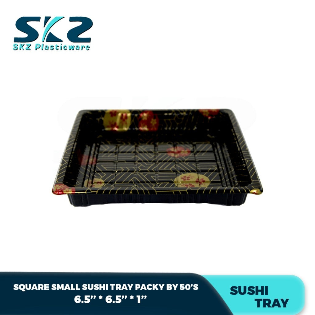 Skz Square Small and Medium Sakura Sushi Tray W/Lid 10-14 inch