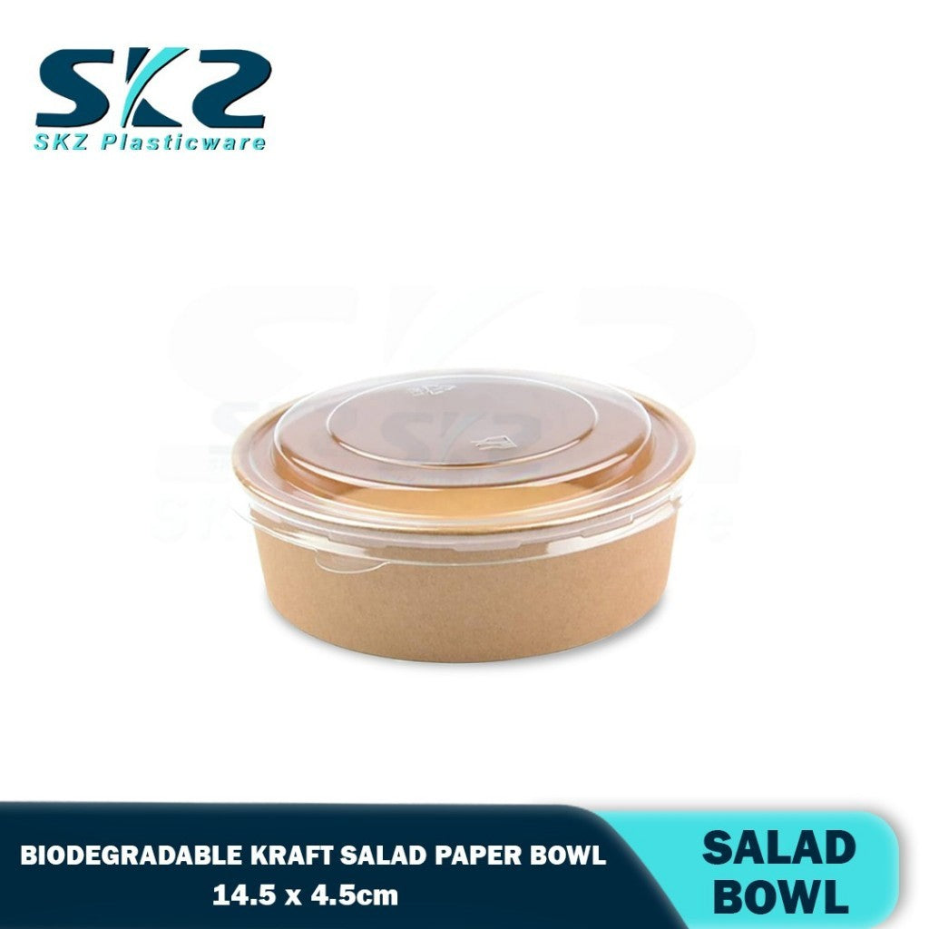 Kraft Salad Bowl 50 Pcs Round Disposable Paper Bowl and Plastic Lid 500ml