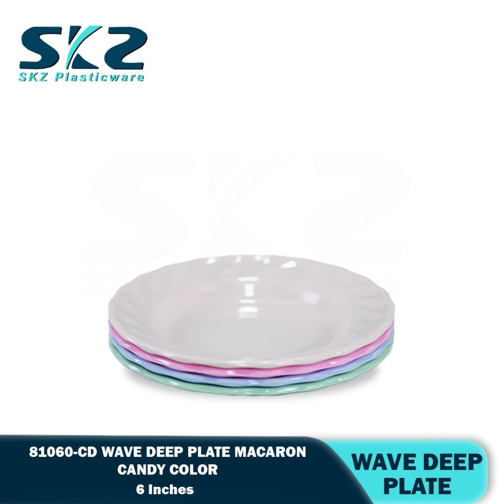 SKZ 81060-CD 6"inches WAVE DEEP Reusable Wave Design Plastic Round Plate Dinnerware Plates Plato