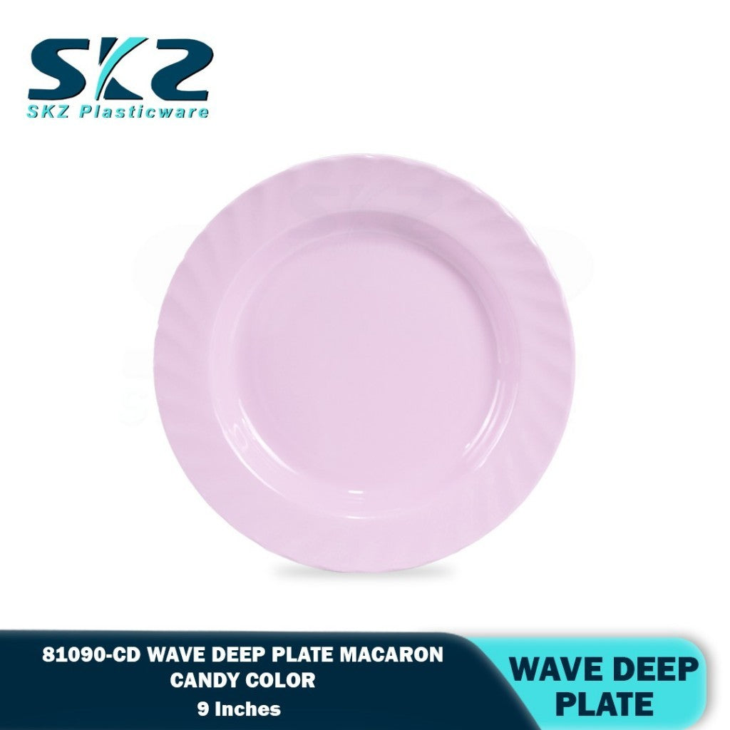 SKZ 81090-CD 9"inches WAVE DEEP Reusable Wave Design Plastic Round Plate Dinnerware Plates Plato