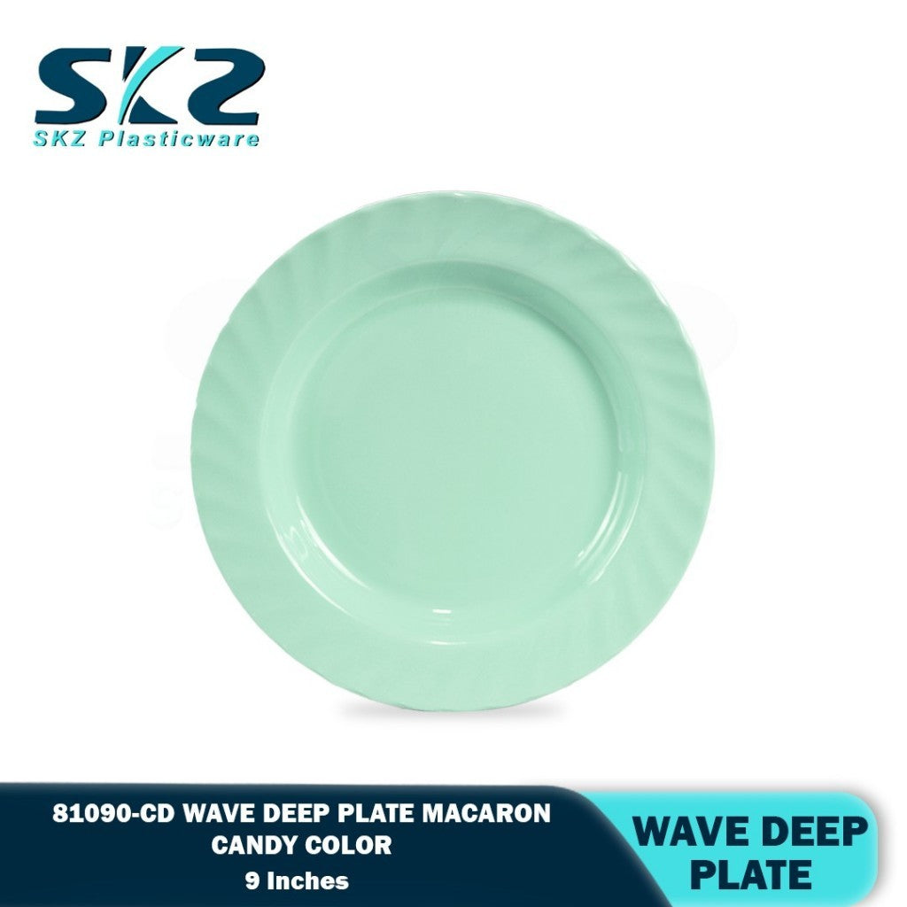 SKZ 81090-CD 9"inches WAVE DEEP Reusable Wave Design Plastic Round Plate Dinnerware Plates Plato