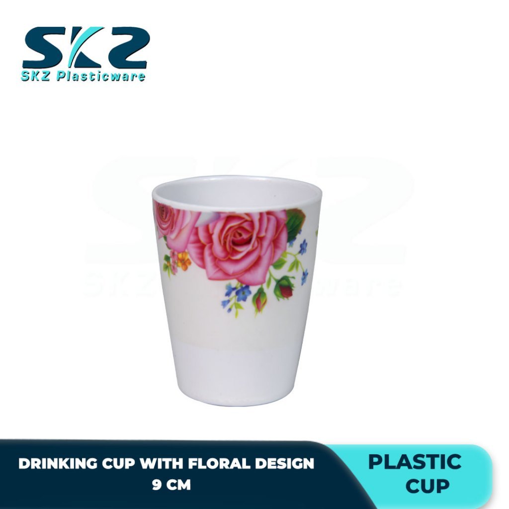 MELAMINE DRINKING PLASTIC CUP FLORAL DESIGN 9CM