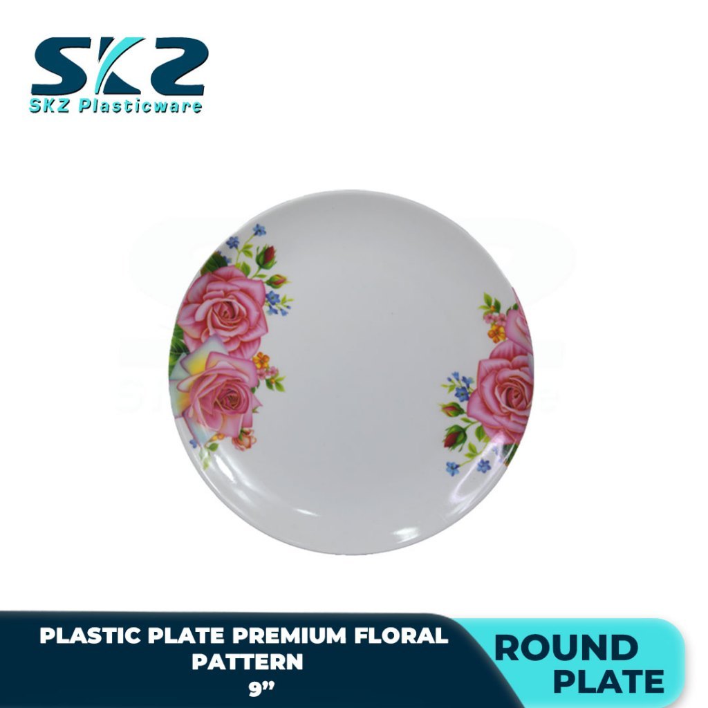 Melamine Round Plastic Plate Premium Rose Pattern 9-10 Inches