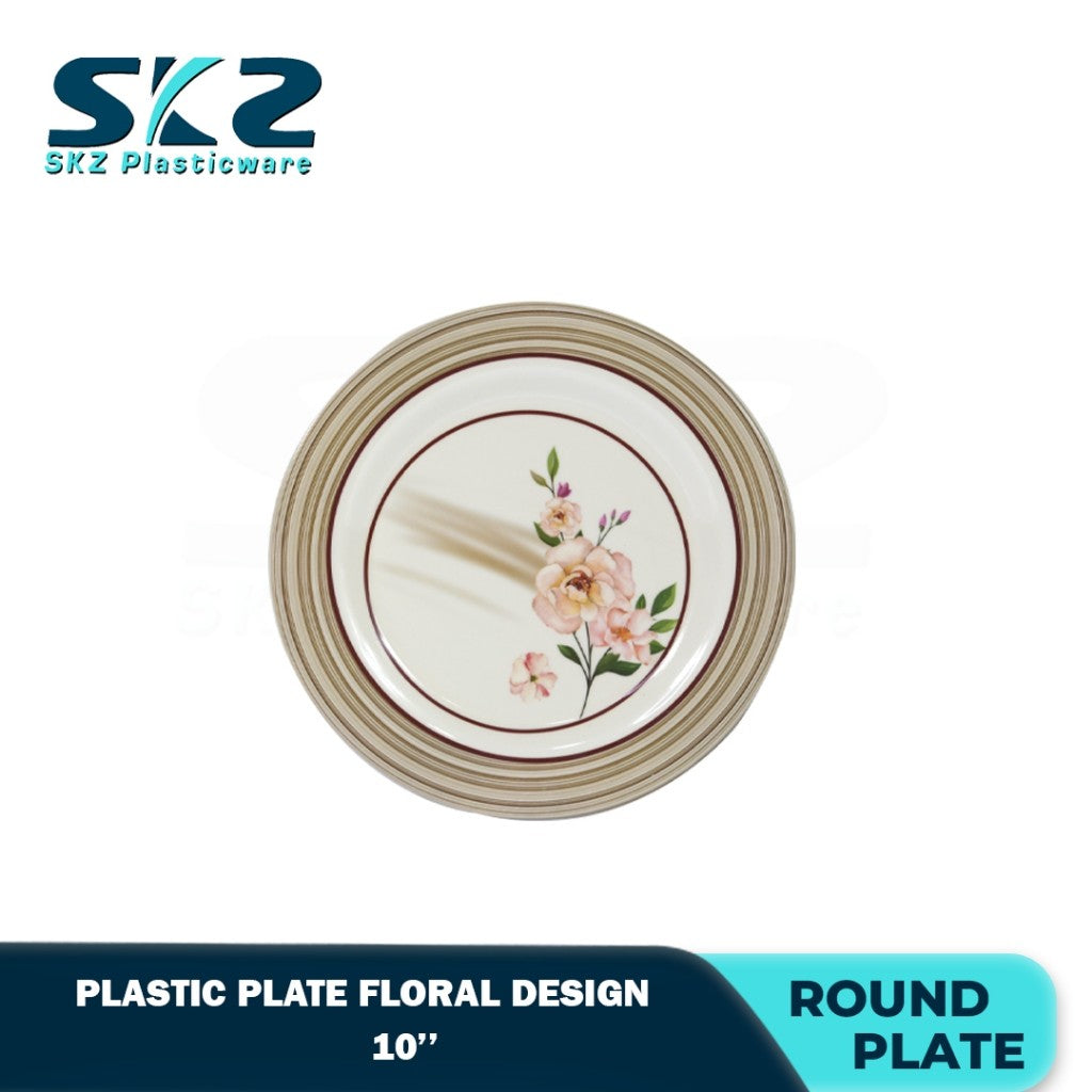 Melamine Round Plastic Plate Premium Brown Rose Pattern 8-10 Inches