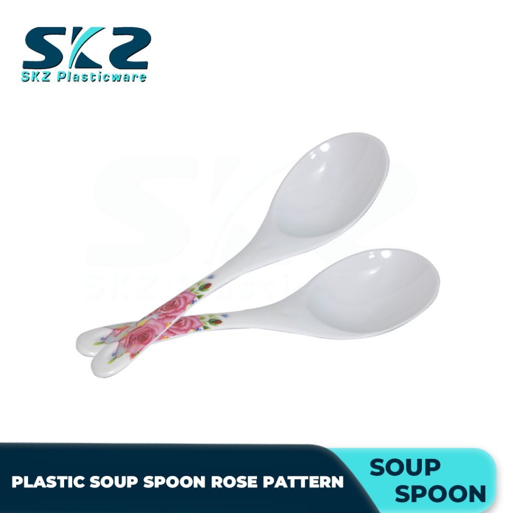 Melamine Plastic Soup and Rice Laddle With Rose Pattern