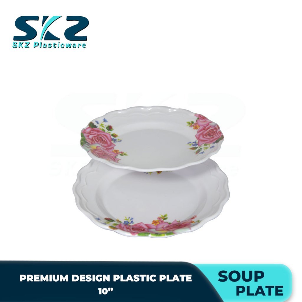 Melamine Round Plastic Plate Premium Rose Pattern 9-10 Inches