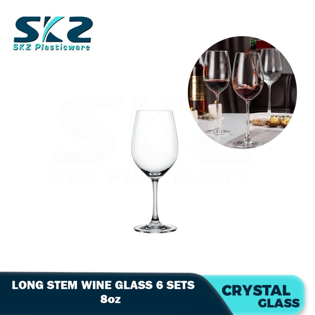 Skz Wine Glasses Set of 6, Long and Short Stem Red Wine Glass 8 to 10 Ounce