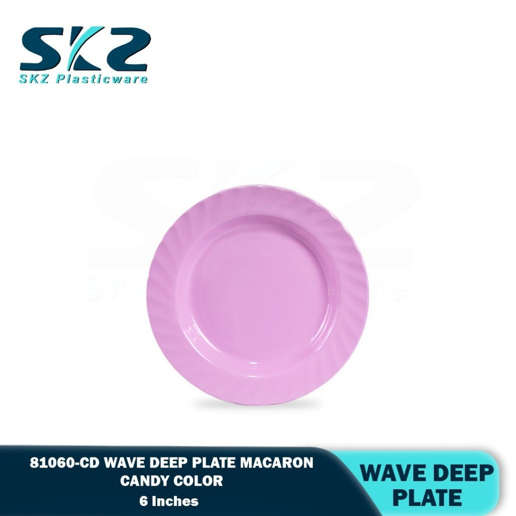 SKZ 81060-CD 6"inches WAVE DEEP Reusable Wave Design Plastic Round Plate Dinnerware Plates Plato