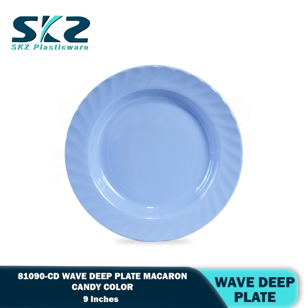 SKZ 81090-CD 9"inches WAVE DEEP Reusable Wave Design Plastic Round Plate Dinnerware Plates Plato