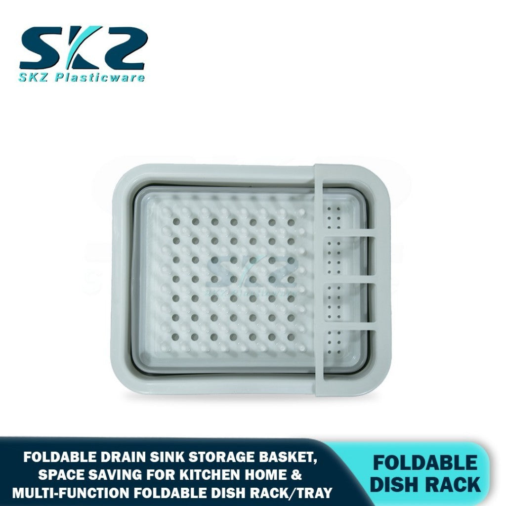 SKZ Multifunctional Foldable Plastic Drain Rack White Gray Dish Storage Basket Kitchen Storage R