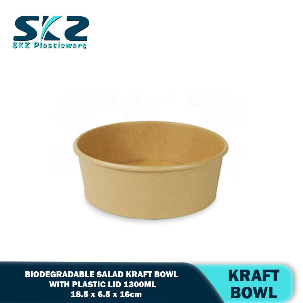 SKZ 1300ML Biodegradable salad kraft bowl with plastic lid 50pcs