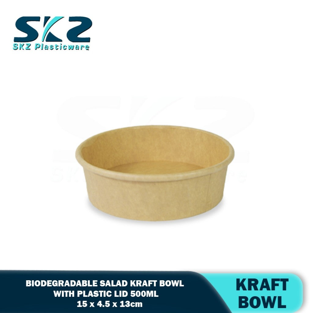 SKZ 500ML Biodegradable salad kraft bowl with plastic lid 50pcs
