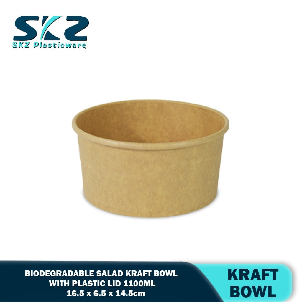 Kraft Salad Bowl 50 Pcs Round Disposable Paper Bowl and Plastic Lid 750ml