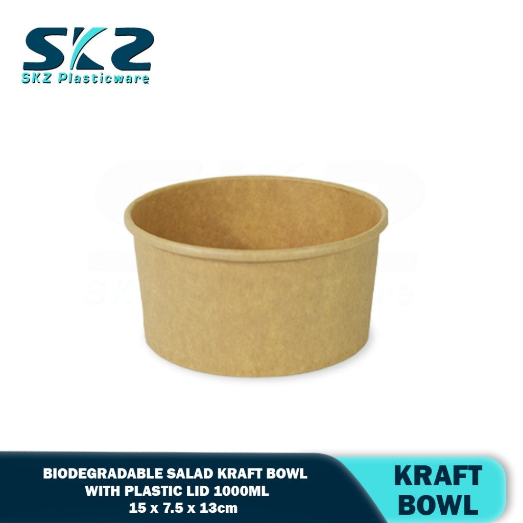 SKZ 1000ML Biodegradable salad kraft bowl with plastic lid 50pcs