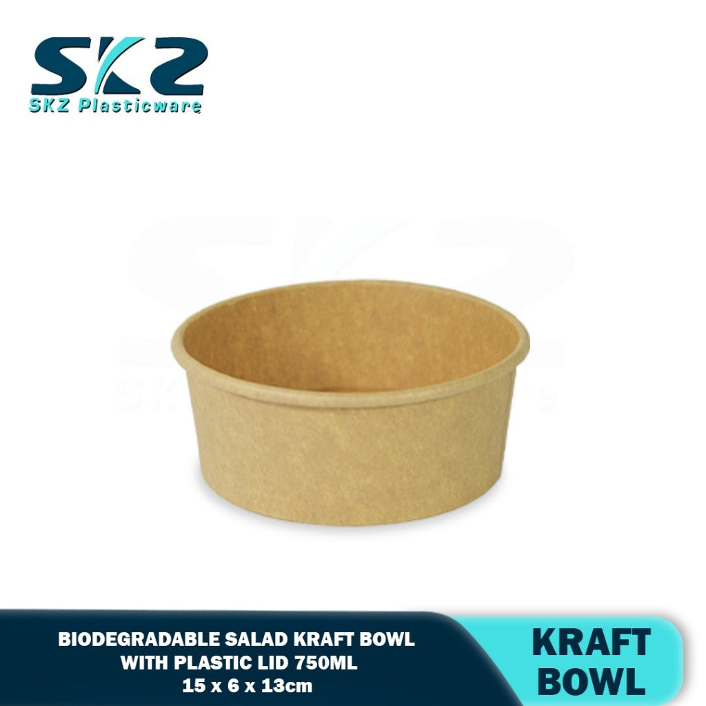 SKZ 750ML Biodegradable salad kraft bowl with plastic lid 50pcs