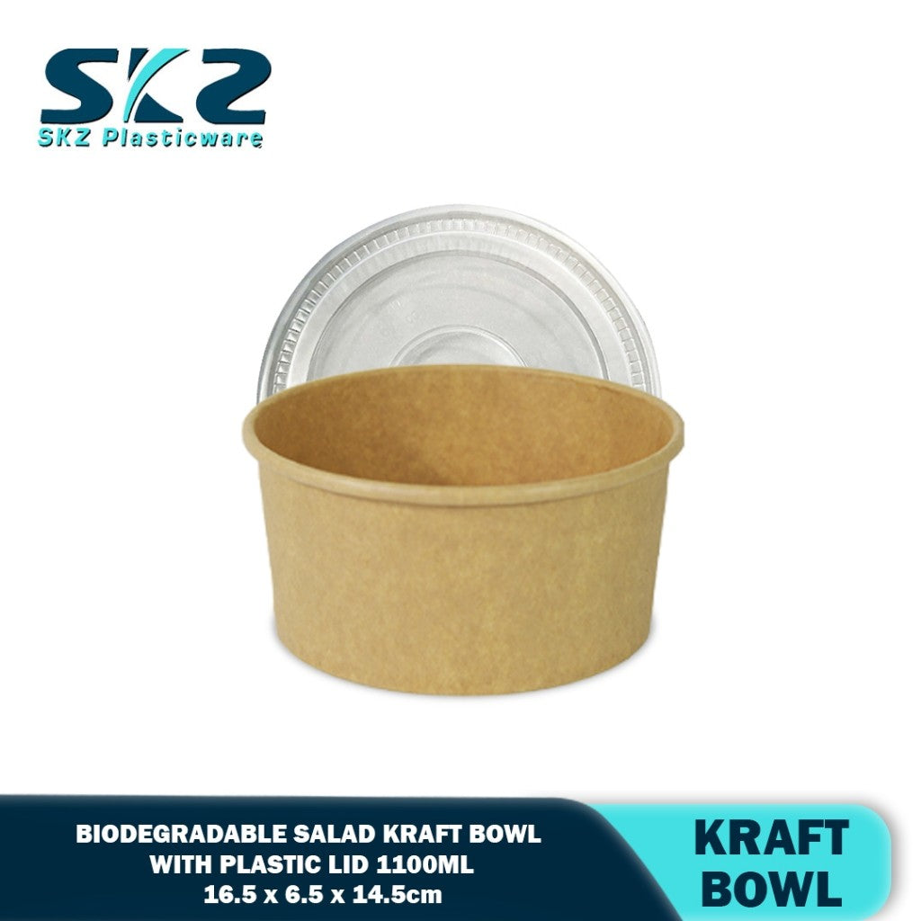 Kraft Salad Bowl 50 Pcs Round Disposable Paper Bowl and Plastic Lid 750ml