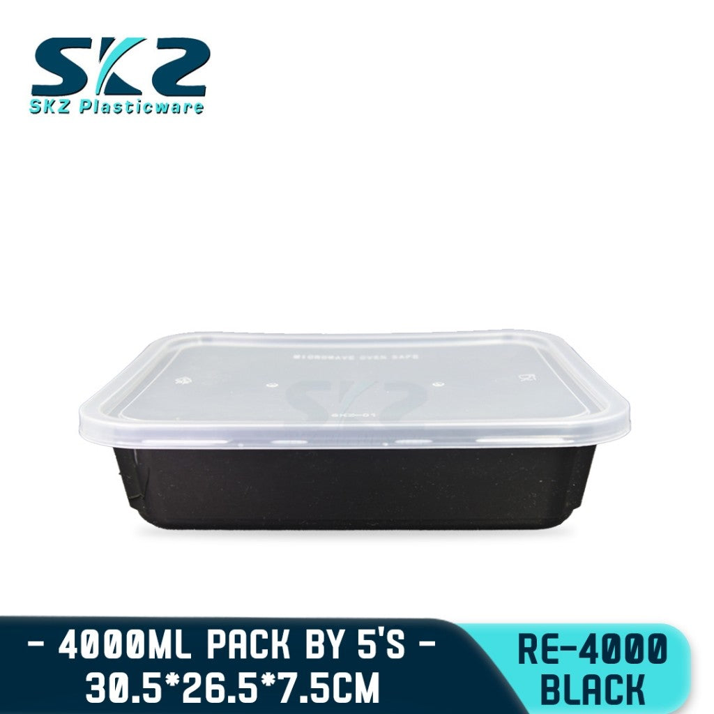 SKZ Black PARTY TRAY RECTANGULAR SERIES RE4000 ENVIRONMENTAL FRIENDLY FOOD STORAGE MICROWAVABLE