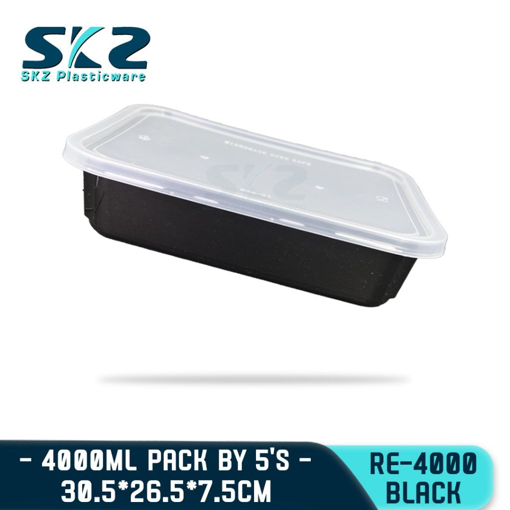 SKZ Black PARTY TRAY RECTANGULAR SERIES RE4000 ENVIRONMENTAL FRIENDLY FOOD STORAGE MICROWAVABLE