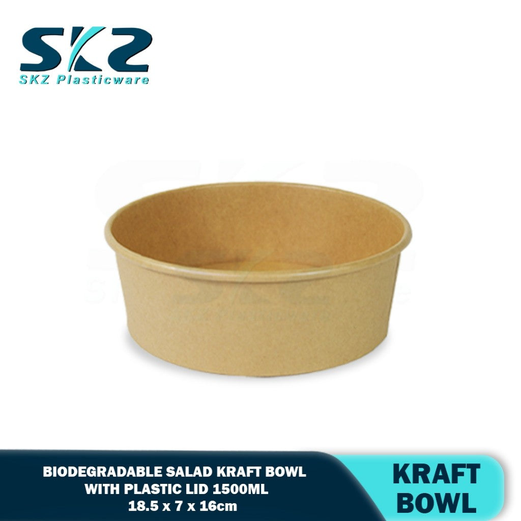 SKZ 1500ML Biodegradable salad kraft bowl with plastic lid 50pcs