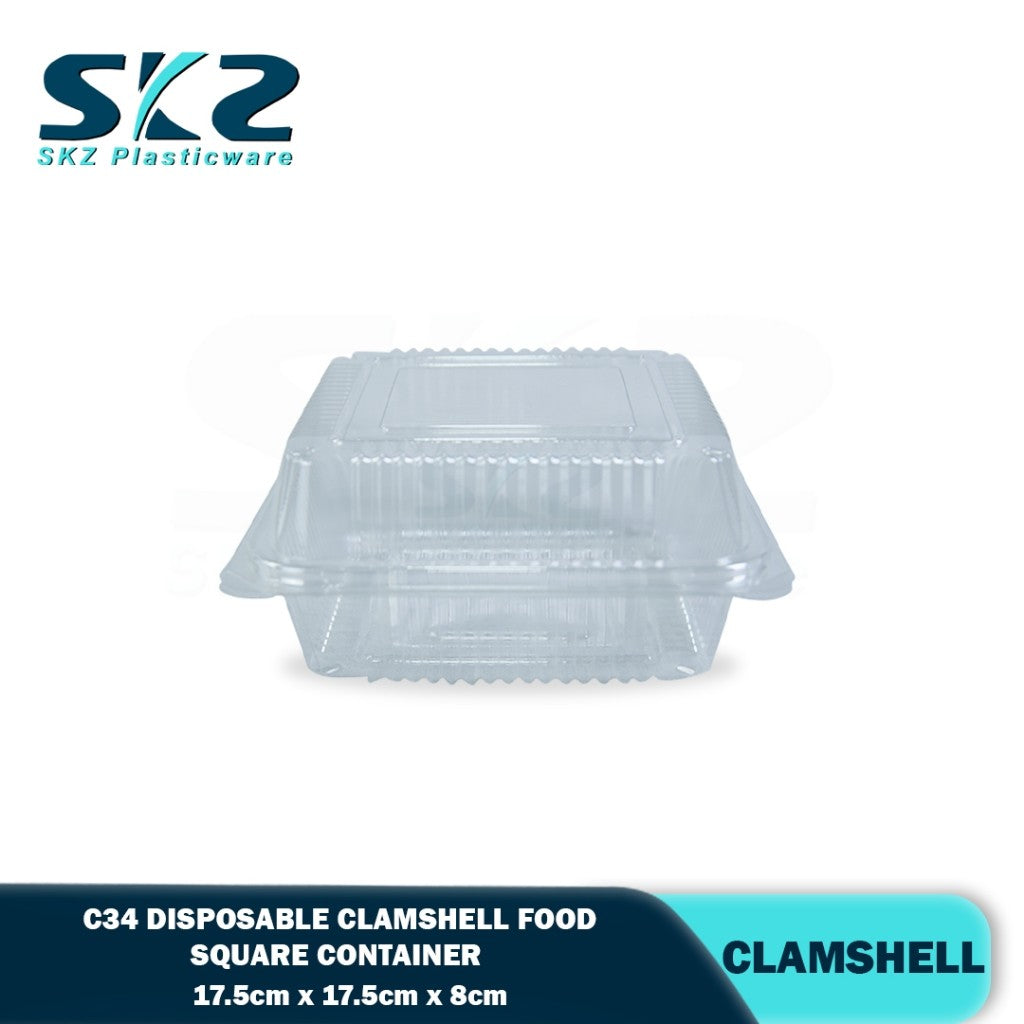 C34 Clamshell Clear Small Square Plastic Canister 25PCS