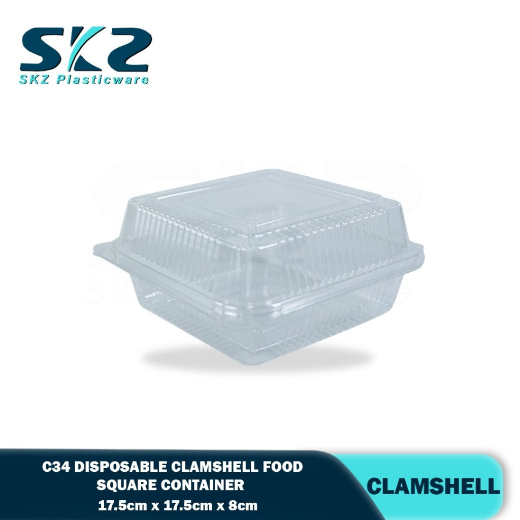 C34 Clamshell Clear Small Square Plastic Canister 25PCS