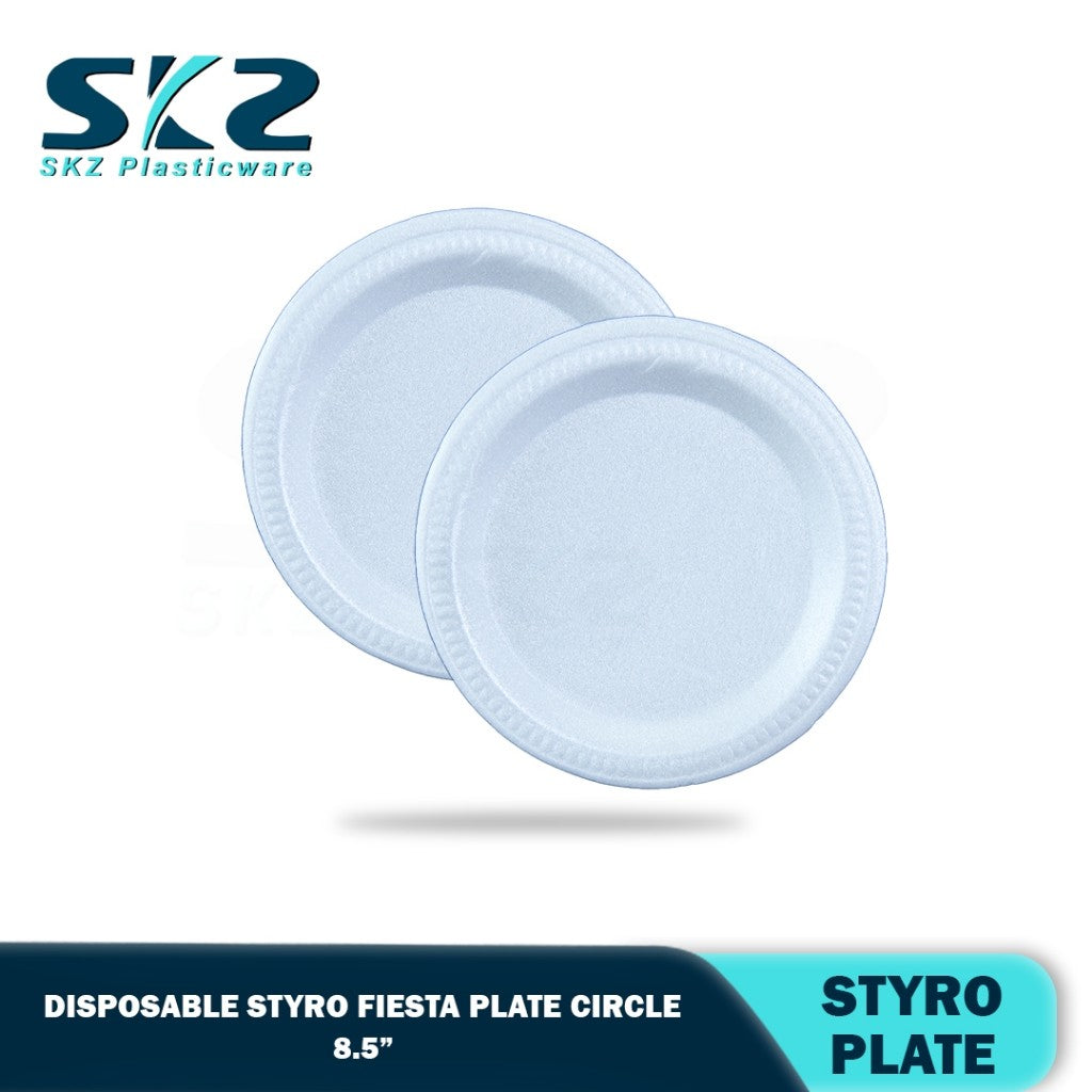 SKZ 100pcs Styro Plates, Disposable Styro Plates, Fiesta Styro Plates, Round Styro Plates 8.5inches