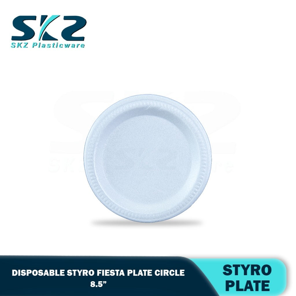 SKZ 100pcs Styro Plates, Disposable Styro Plates, Fiesta Styro Plates, Round Styro Plates 8.5inches