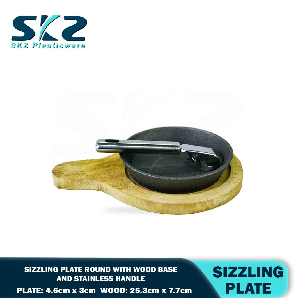 SKZ  Cast Iron Sizzling Plate with Stainless Handle with Wood