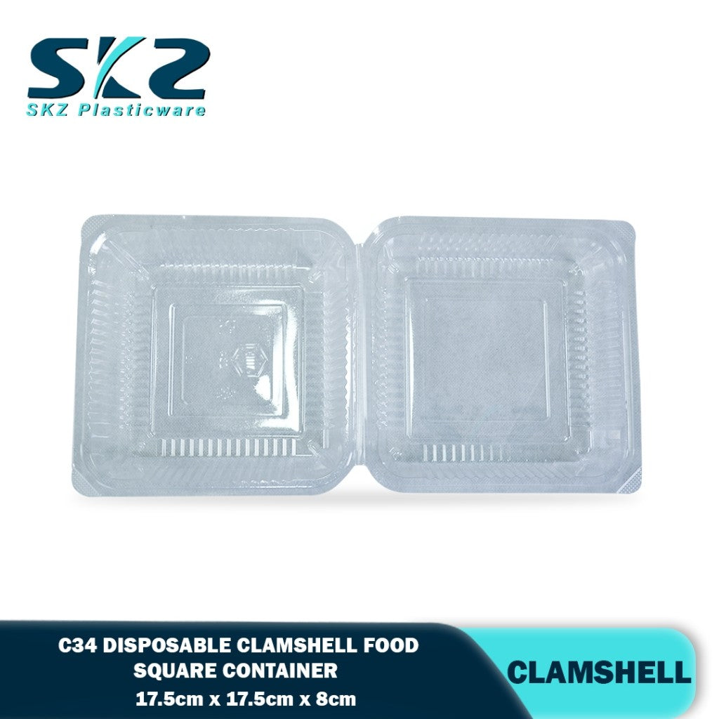 C34 Clamshell Clear Small Square Plastic Canister 25PCS