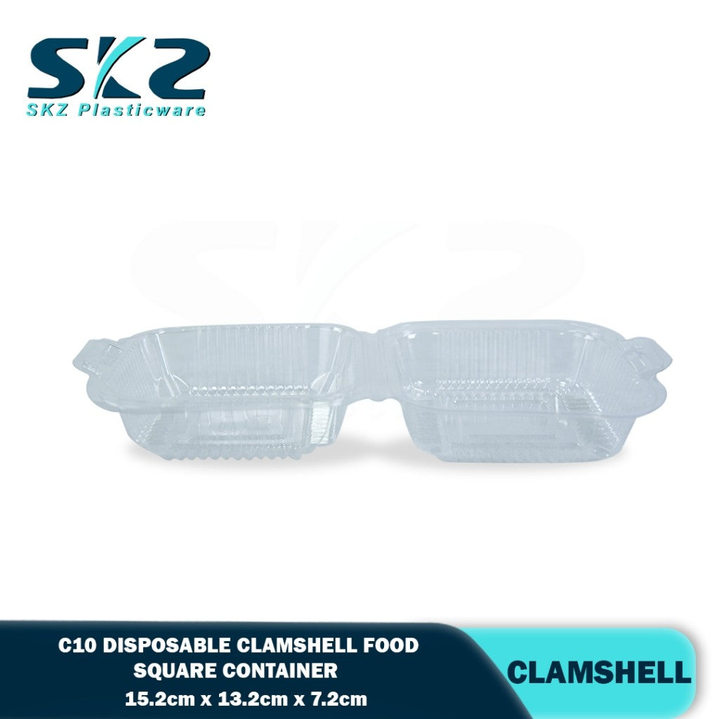 C10 Clear Square Clamshell Food or Pastry Container