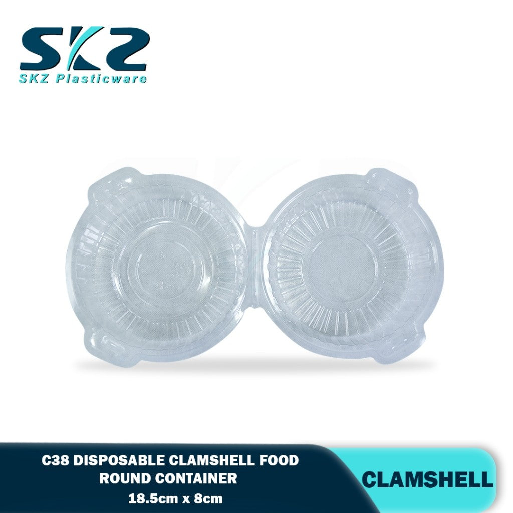 C38 Clamshell Round Clear Pastry Food Container 25pcs