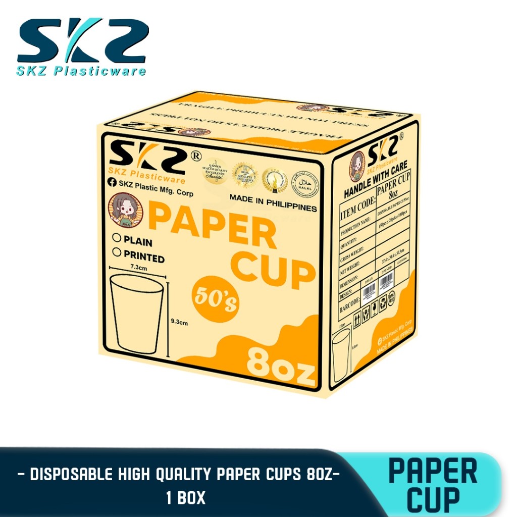 SKZ 8oz DISPOSABLE PRINTED and PLAIN PAPER CUP HOT AND COLD AVAILABLE