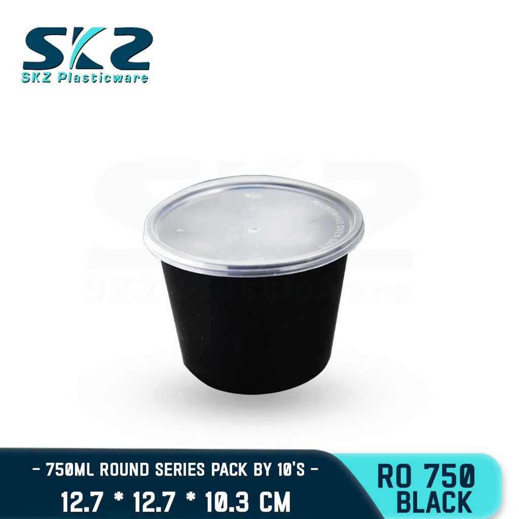SKZ 10PCS CLEAR AND BLACK ROUND CONTAINER RO250-1500 ENVRONMENTAL FRIENDLY FOOD STORAGE MICROWAVABLE