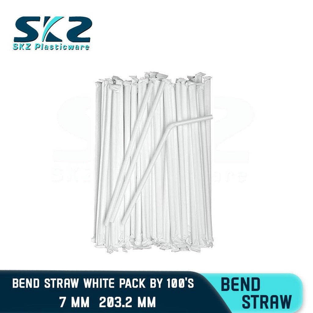 SKZ INDIVIDUALLY WRAPPED BENDING STRAWS WHITE PACK BY 100'S (DISPOSABLE STRAW)