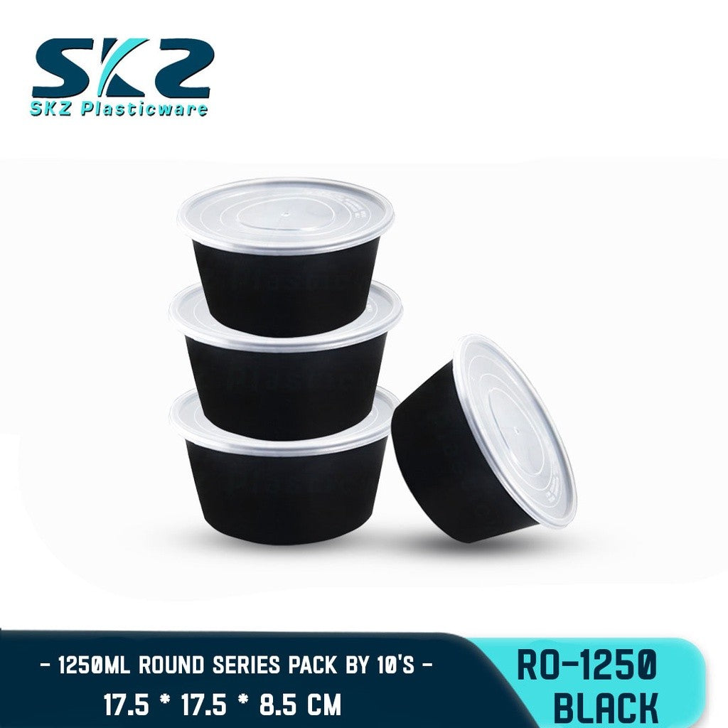 SKZ 10PCS CLEAR AND BLACK ROUND CONTAINER RO250-1500 ENVRONMENTAL FRIENDLY FOOD STORAGE MICROWAVABLE