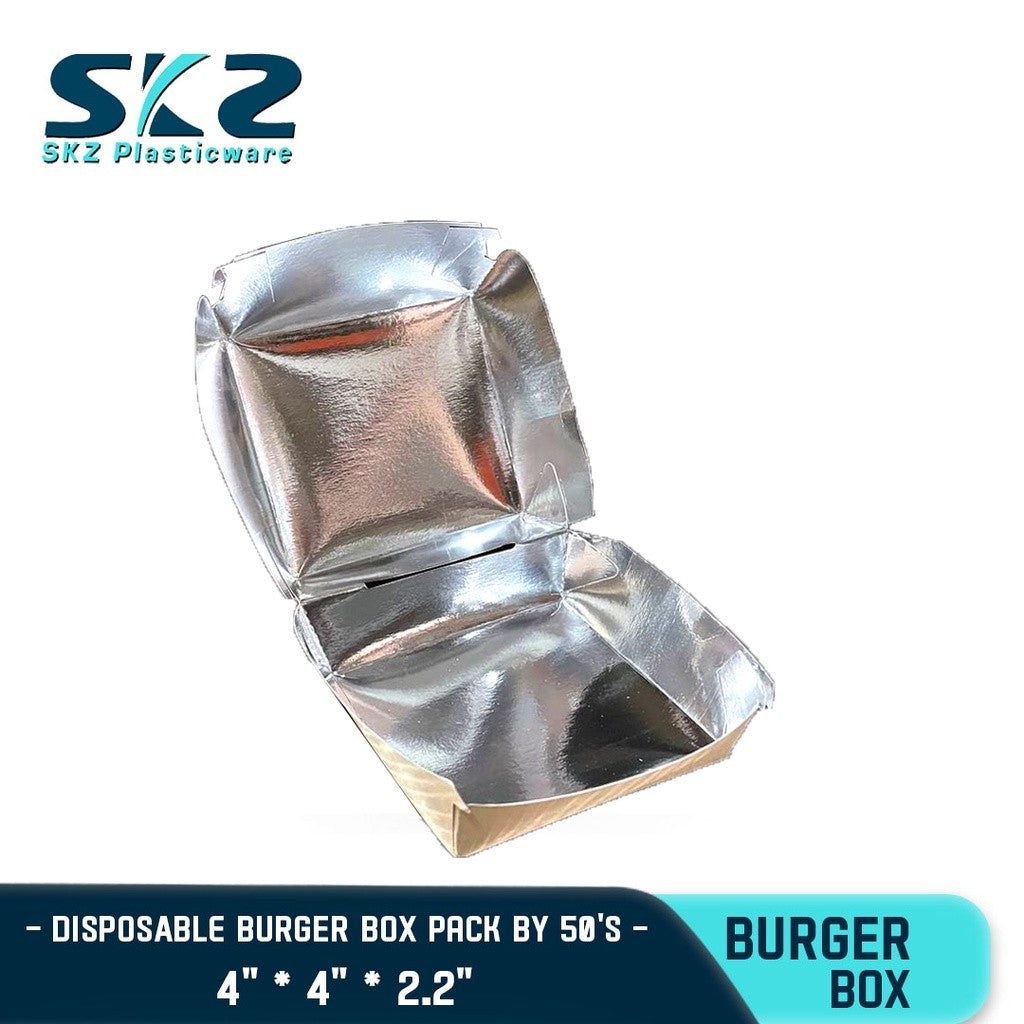 SKZ Brown/Silver Paper Non-Grease Proof Hamburger Box