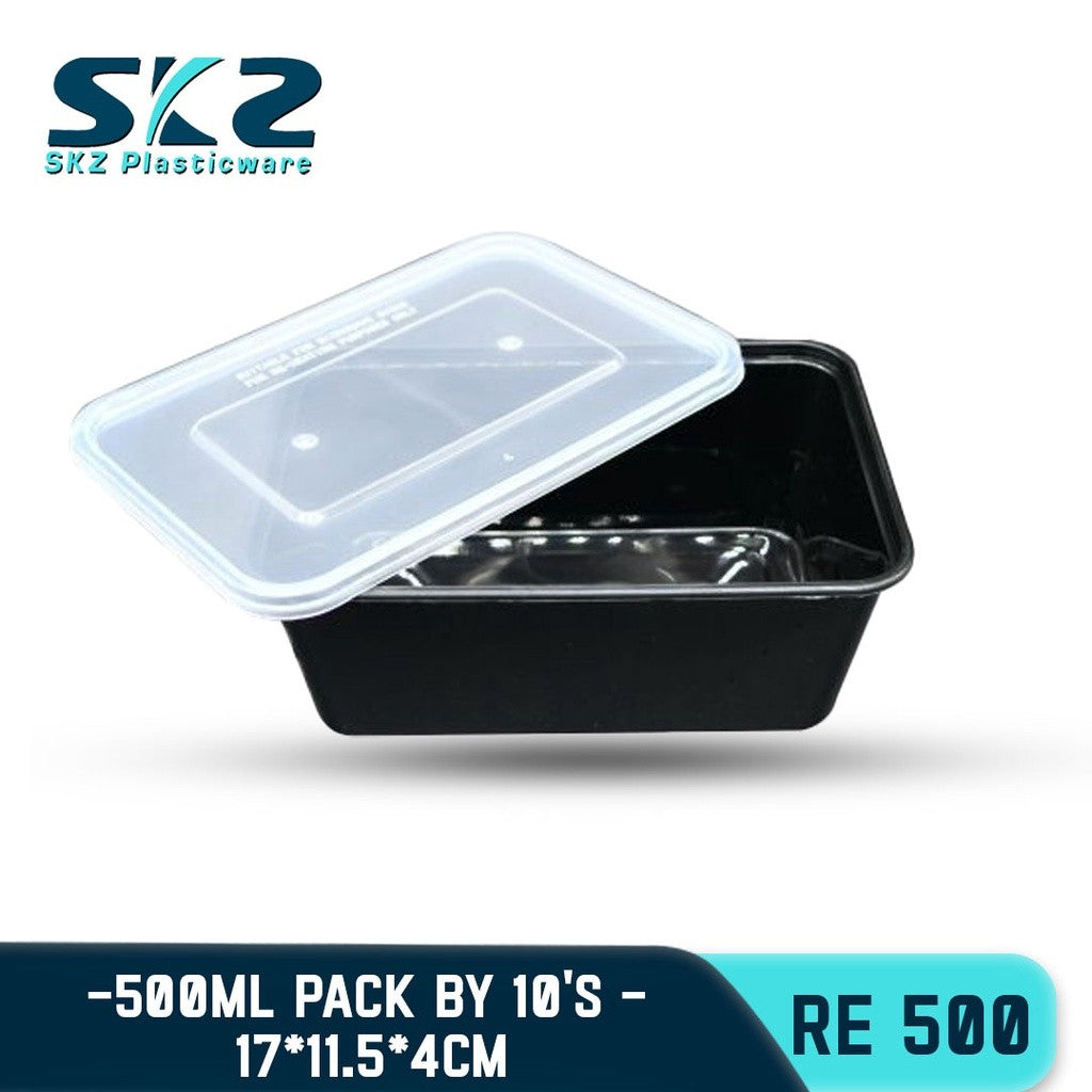 SKZ 10PCS CLEAR AND BLACK CONTAINER RE500-2500 ENVIRONMENTAL FRIENDLY FOOD STORAGE MICROWAVABLE