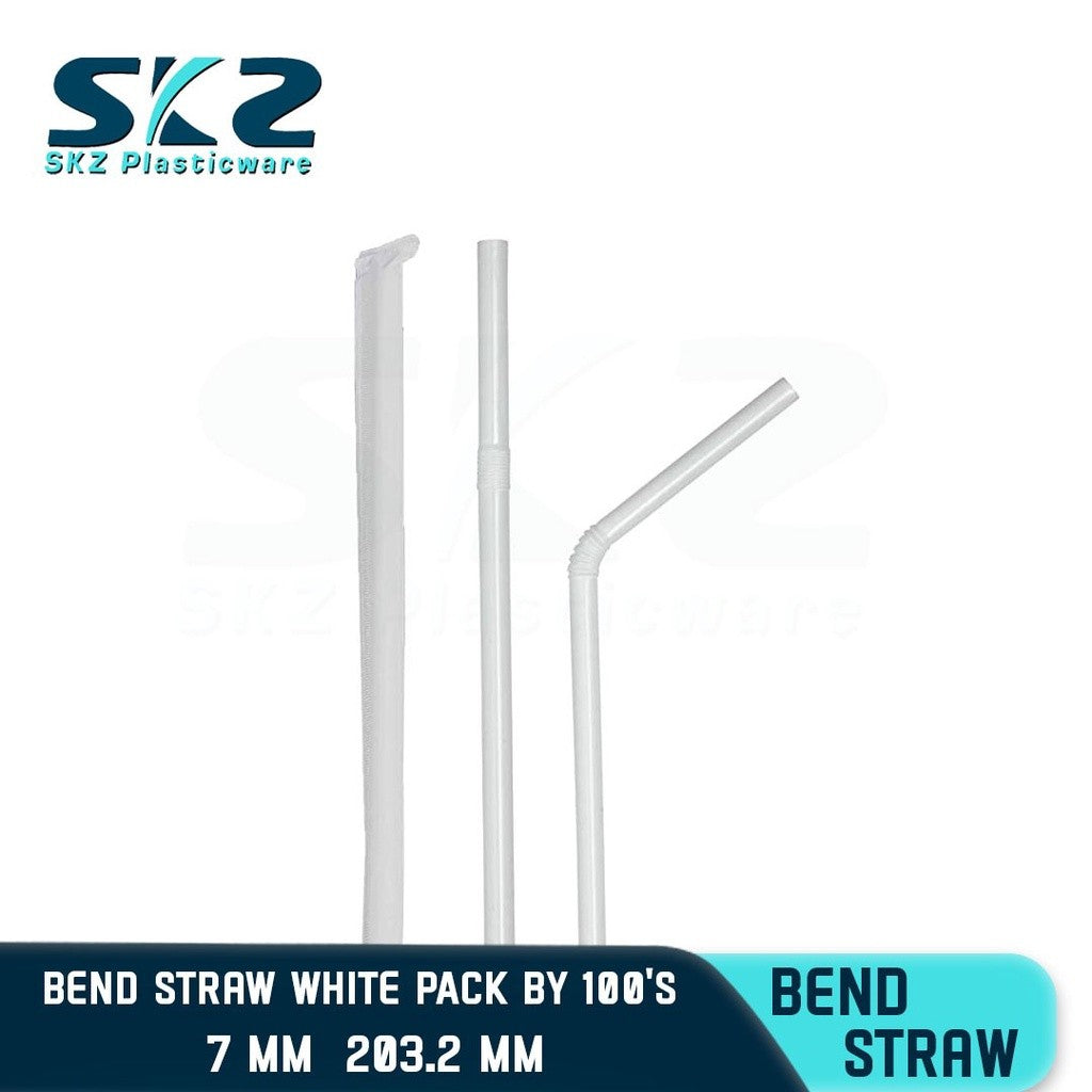 SKZ INDIVIDUALLY WRAPPED BENDING STRAWS WHITE PACK BY 100'S (DISPOSABLE STRAW)