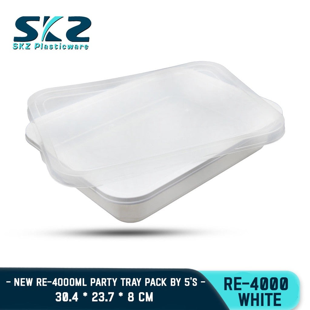 SKZ WHITE PARTY TRAY RECTANGULAR SERIES RE4000 ENVIRONMENTAL FRIENDLY FOOD STORAGE MICROWAVABLE