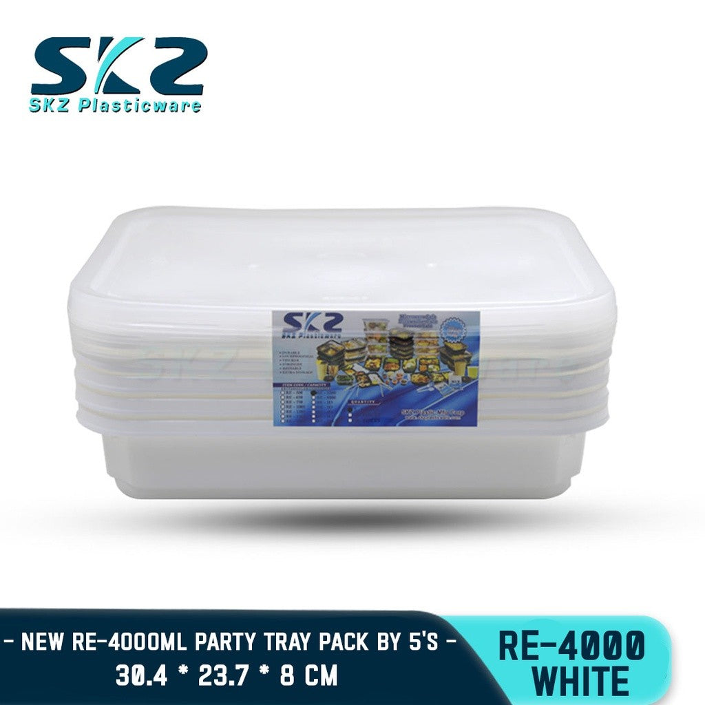 SKZ WHITE PARTY TRAY RECTANGULAR SERIES RE4000 ENVIRONMENTAL FRIENDLY FOOD STORAGE MICROWAVABLE