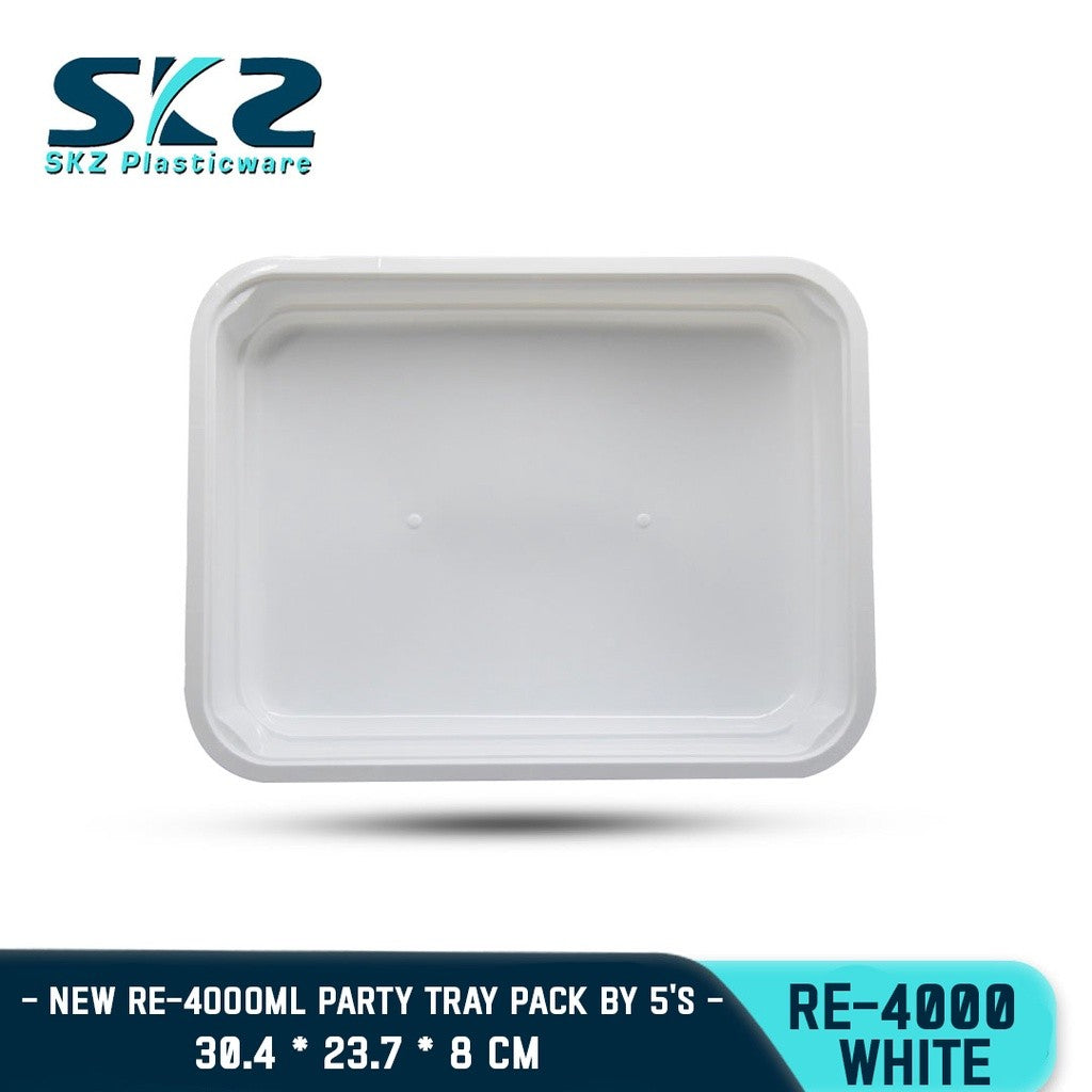 SKZ WHITE PARTY TRAY RECTANGULAR SERIES RE4000 ENVIRONMENTAL FRIENDLY FOOD STORAGE MICROWAVABLE