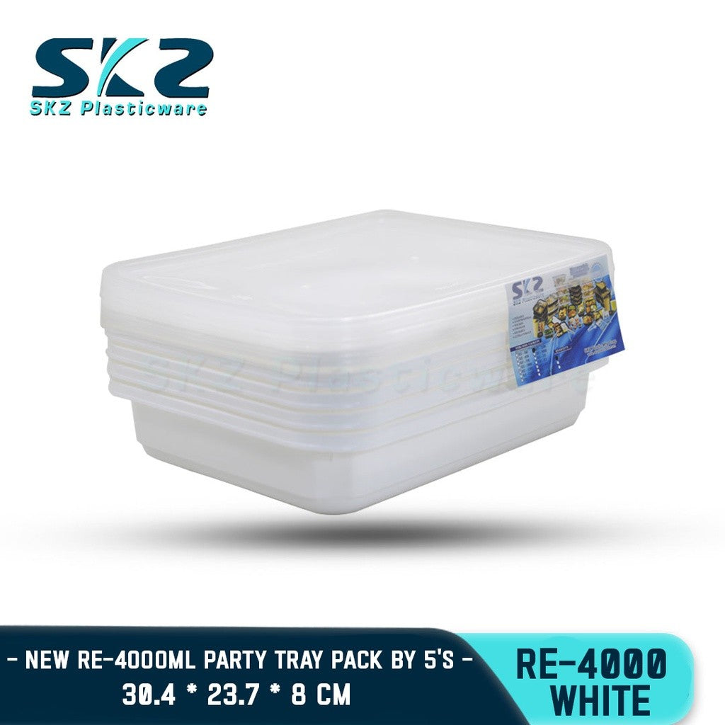 SKZ WHITE PARTY TRAY RECTANGULAR SERIES RE4000 ENVIRONMENTAL FRIENDLY FOOD STORAGE MICROWAVABLE